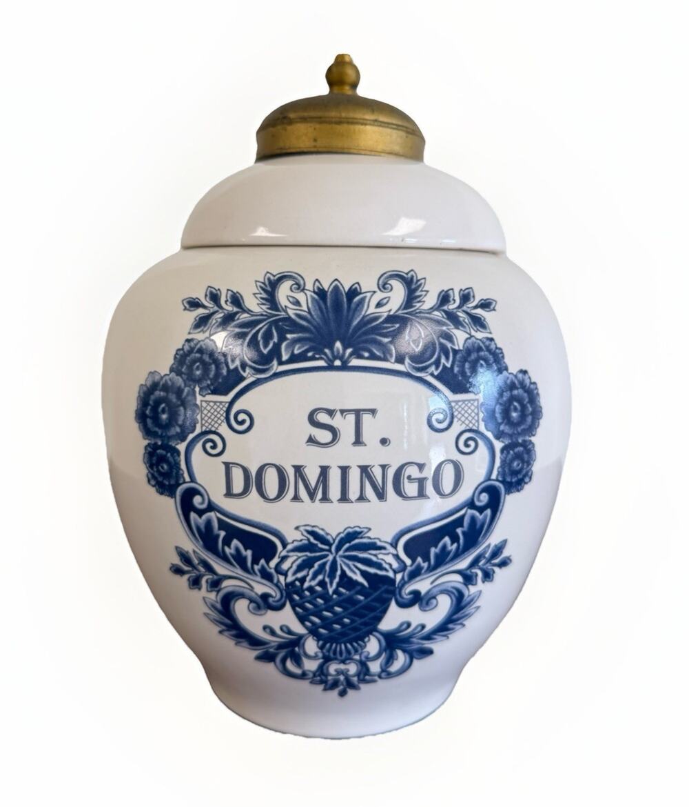 Vintage Delft Blue Tobacco Jar St Domingo Ceramic Apothecary Canister 9.75" Tall